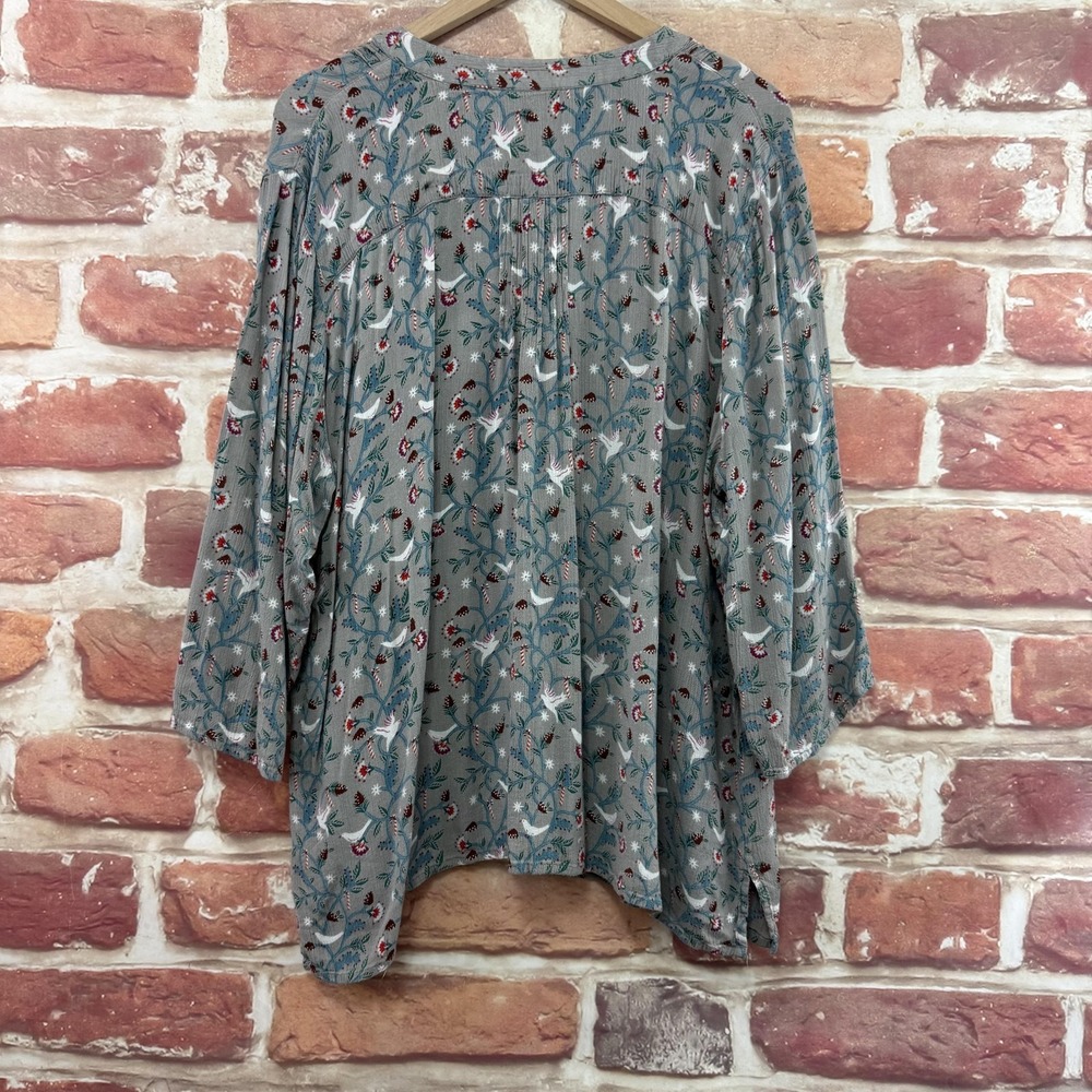 Coldwater Creek Top Women's 2X Gray Floral Birds Christmas Holiday Casual Shirt - Picture 4 of 9
